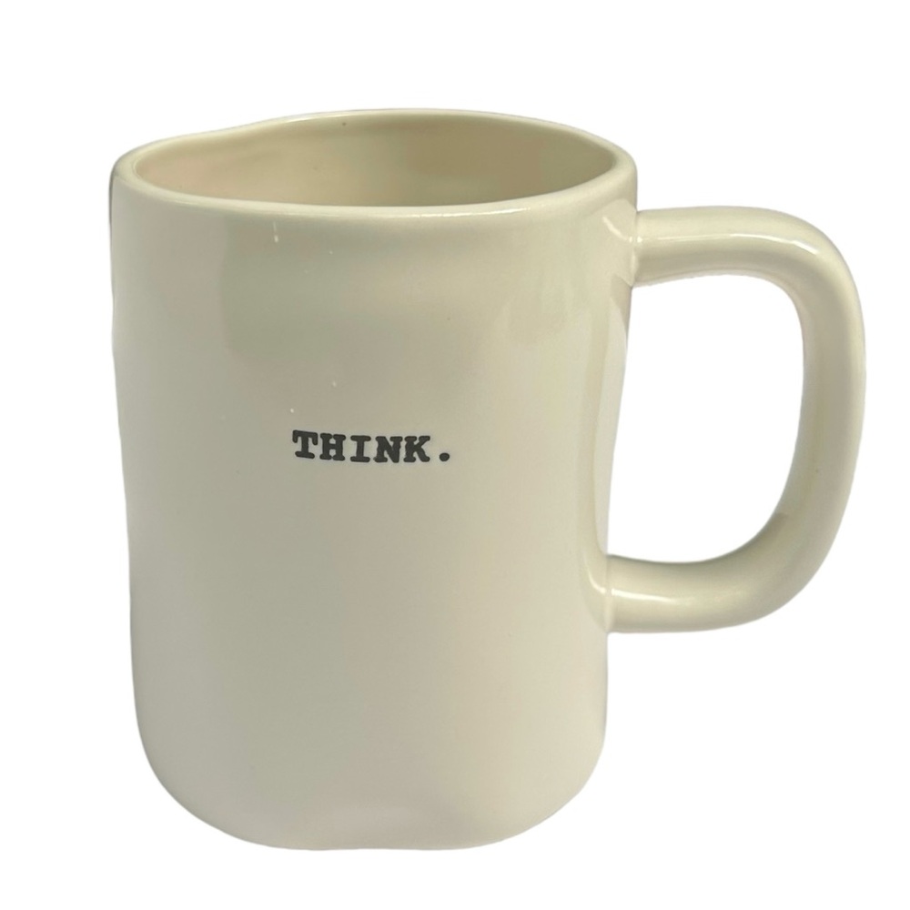 Rae Dunn THINK Mug Coffee Tea White with Black Typewriter Letters NWT 2017